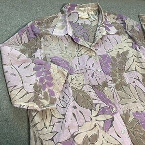 Button Front Shirt Top Plus Size 24W Tropical Sheer Cover Up Coastal Grandma
